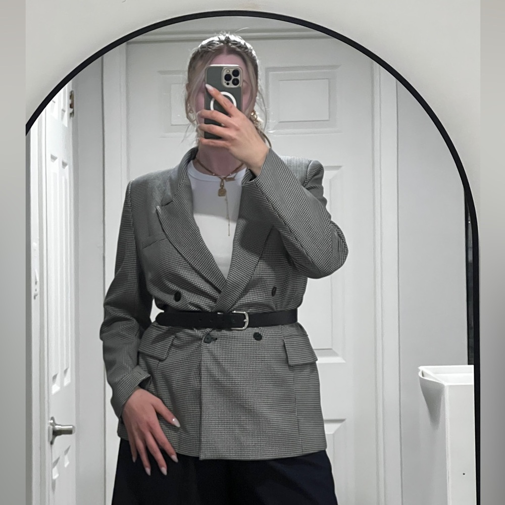 Zara Black and White Checkered Blazer